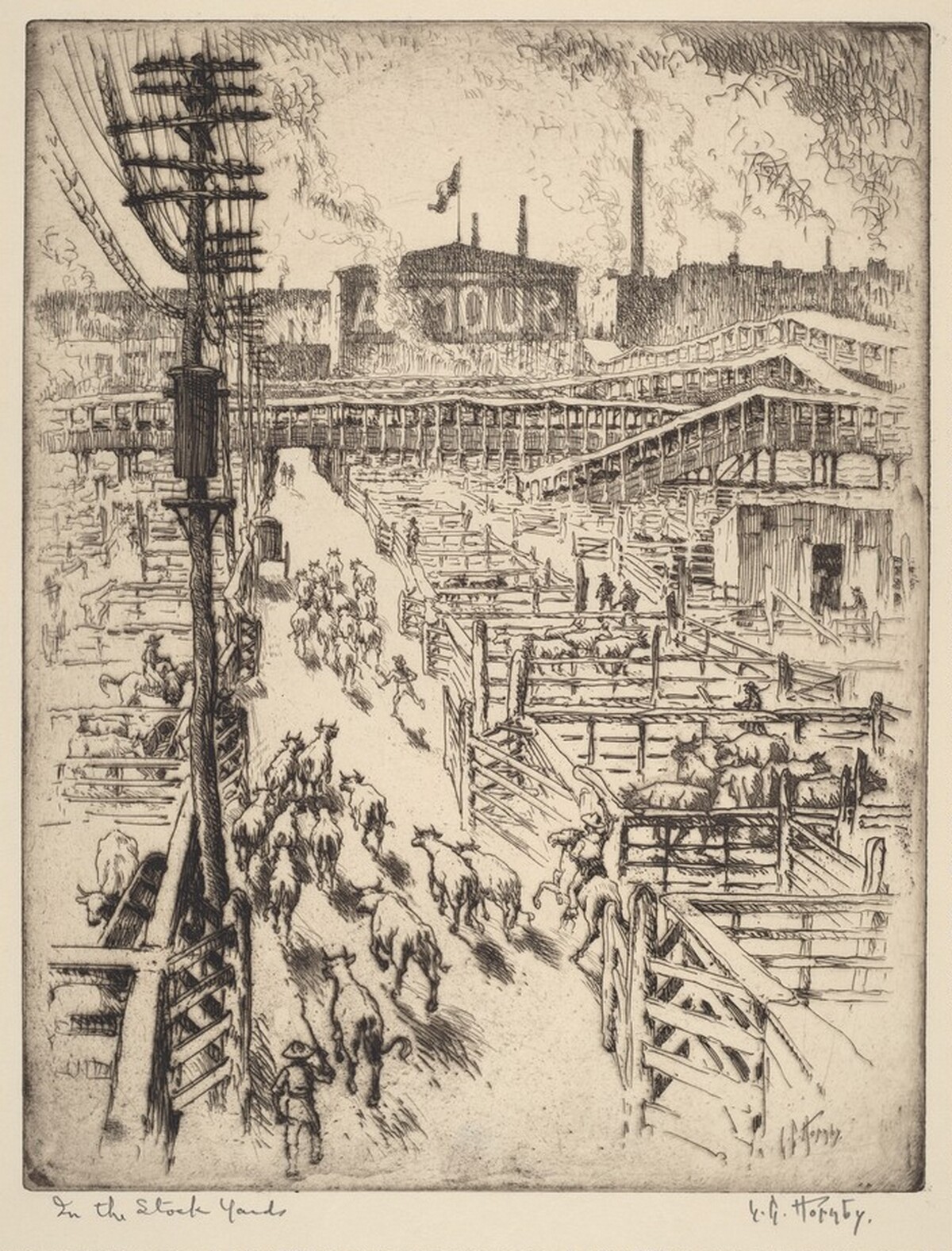 In the Stockyards by Lester George Hornby