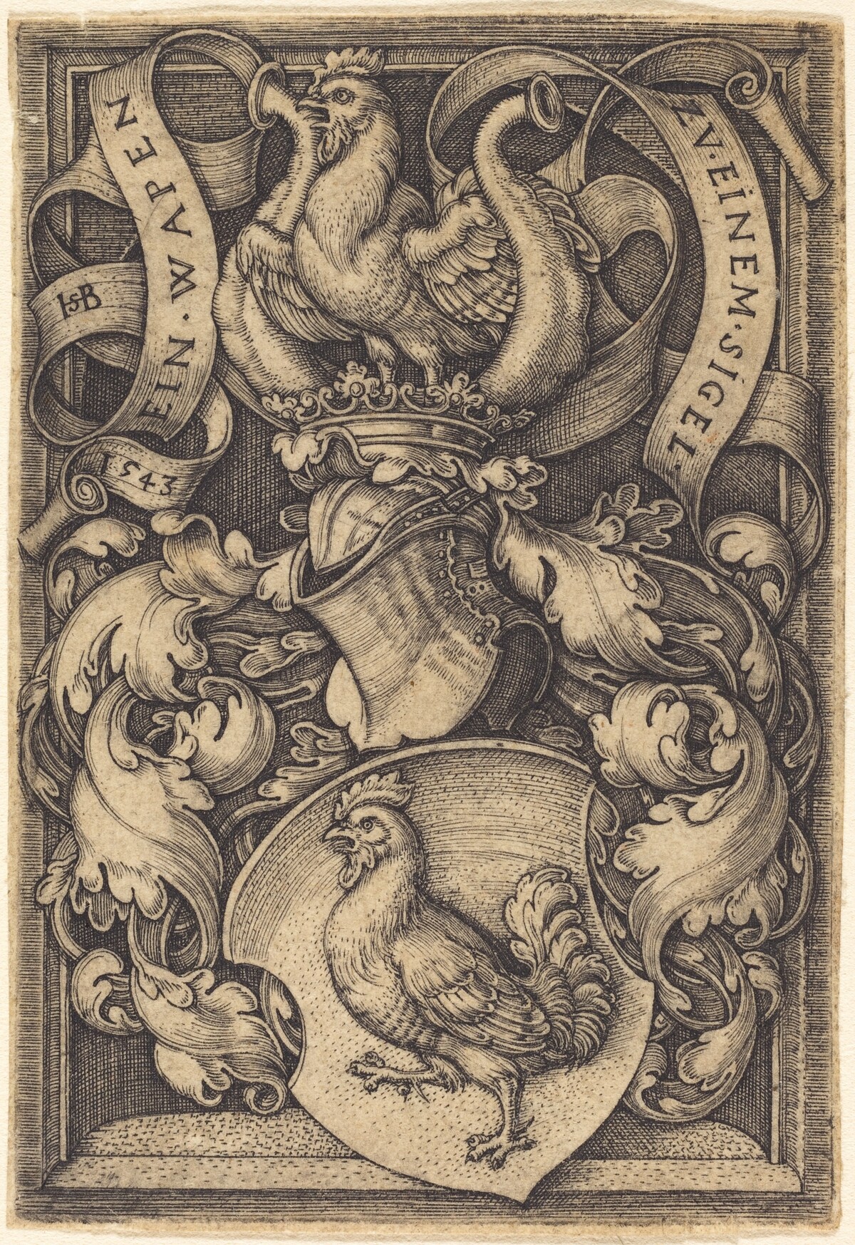 Coat of Arms with a Cock by Sebald Beham