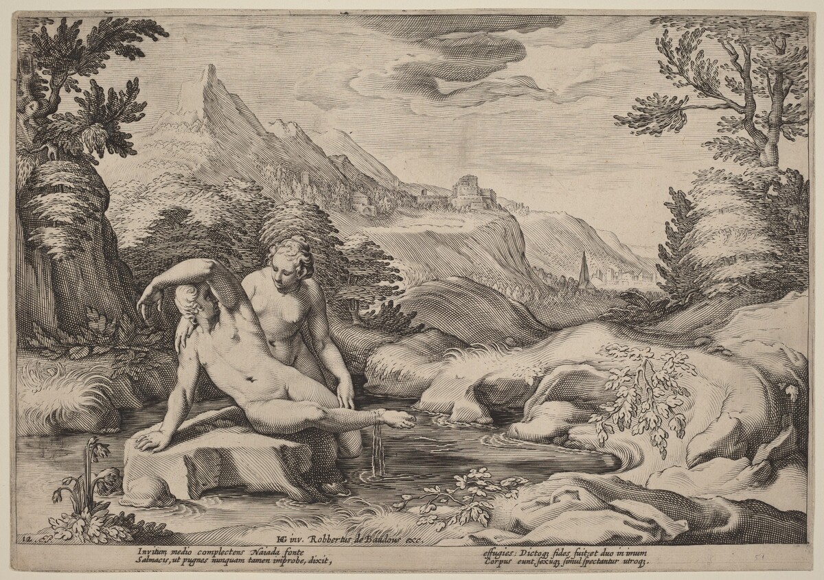 Salmacis and Hermaphroditus by Workshop of Hendrick Goltzius, after Hendrick Goltzius