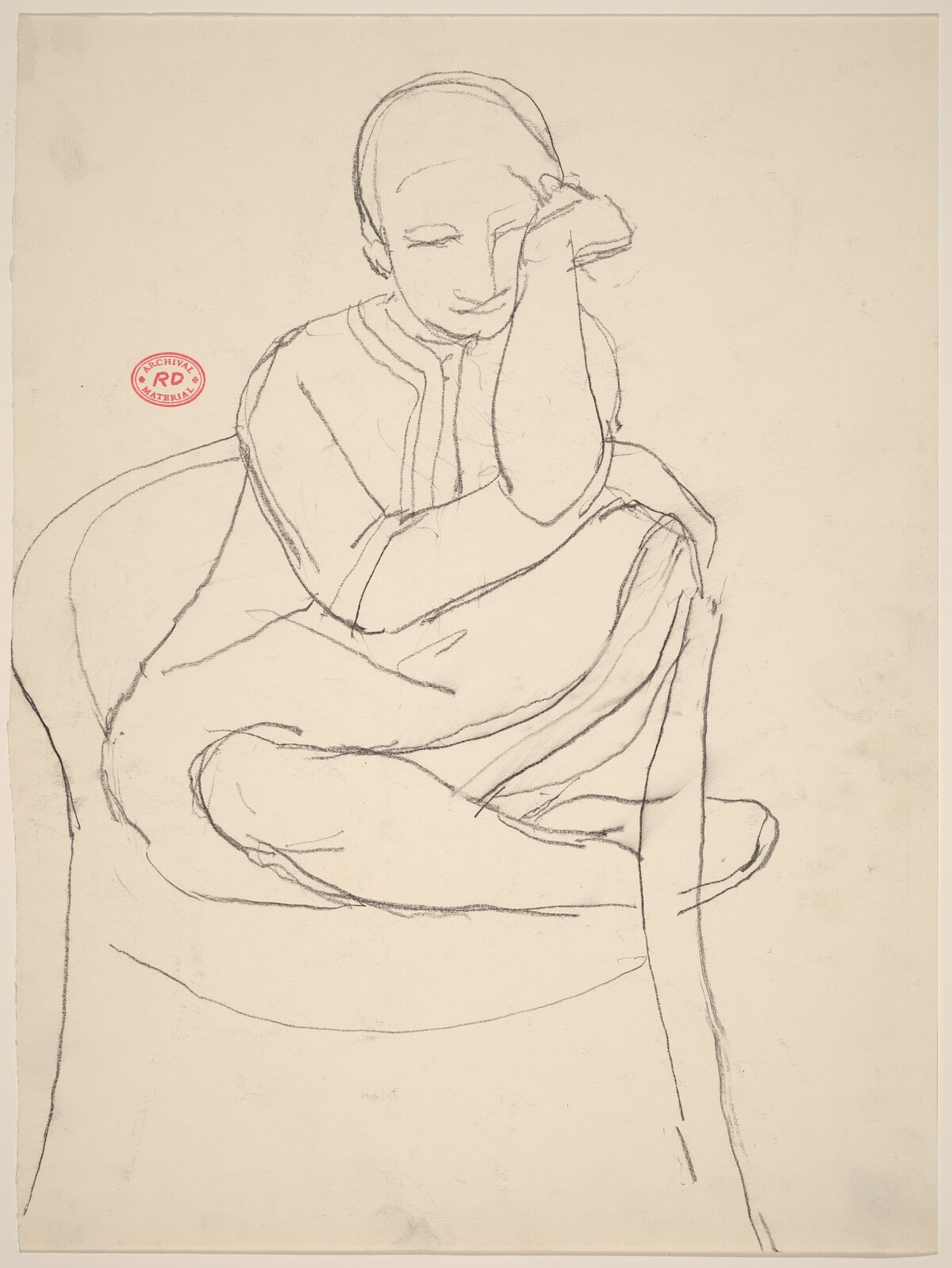 Untitled [seated woman with legs pulled into a chair] by Richard Diebenkorn