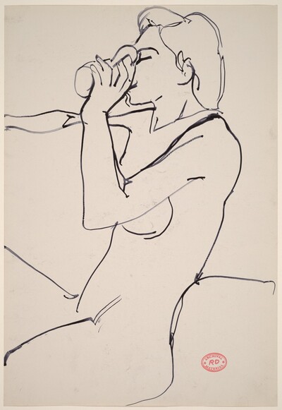 Untitled [female nude seated and drinking]