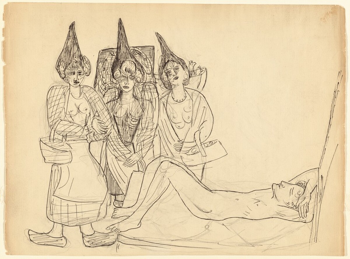 Sketch for Finished Drawing "In the Studio (Dutch Women)" by Max Beckmann