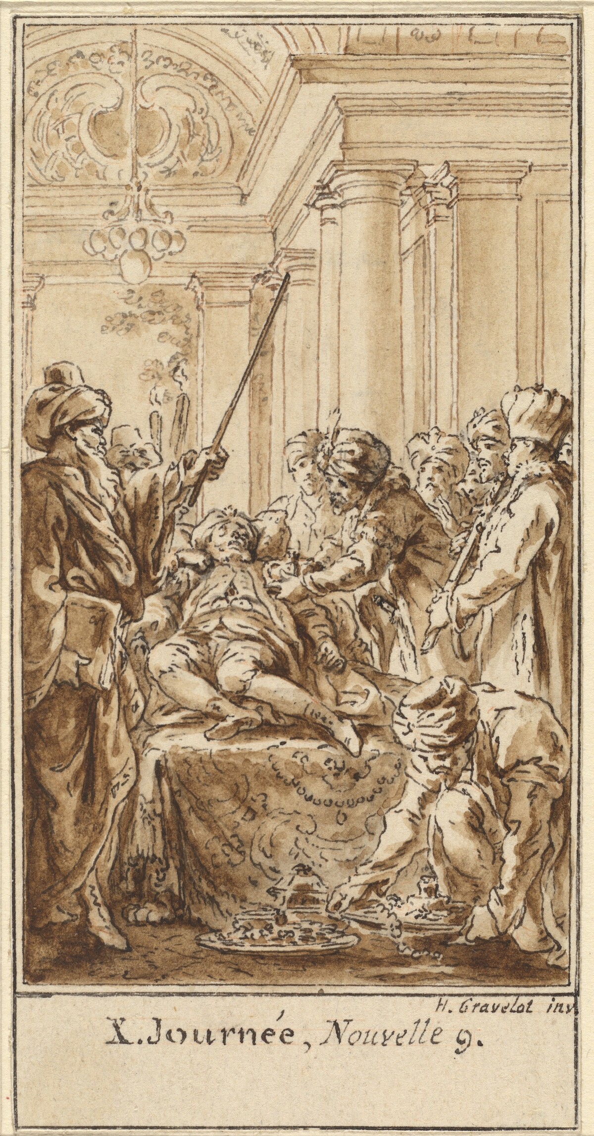 Tenth Day, Ninth Story: Saladin Bestows Rich Gifts on the Sleeping Torello by Hubert François Gravelot