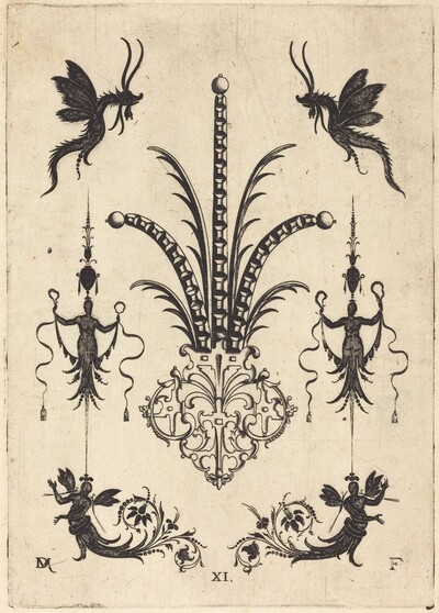 Brooch with Table-Stones, Winged Animals at Top, and Winged Human Beings at Bottom