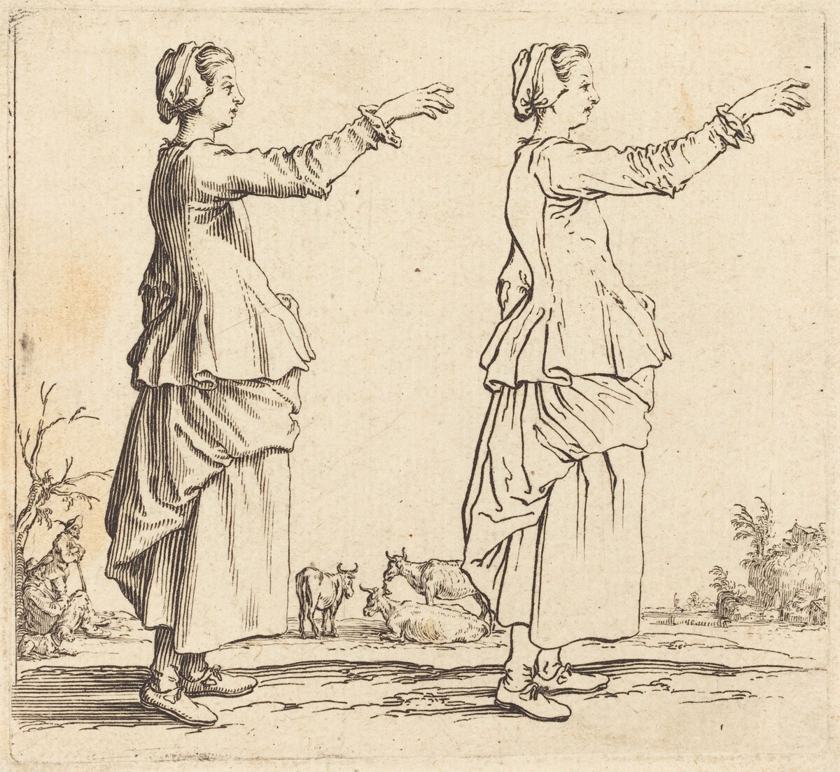 Peasant Woman, in Profile, Facing Right, with Arm Extended by Jacques Callot