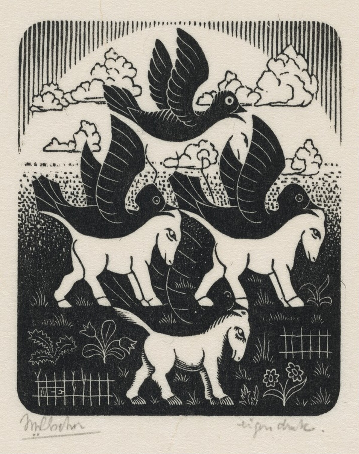 Horses and Birds by M.C. Escher