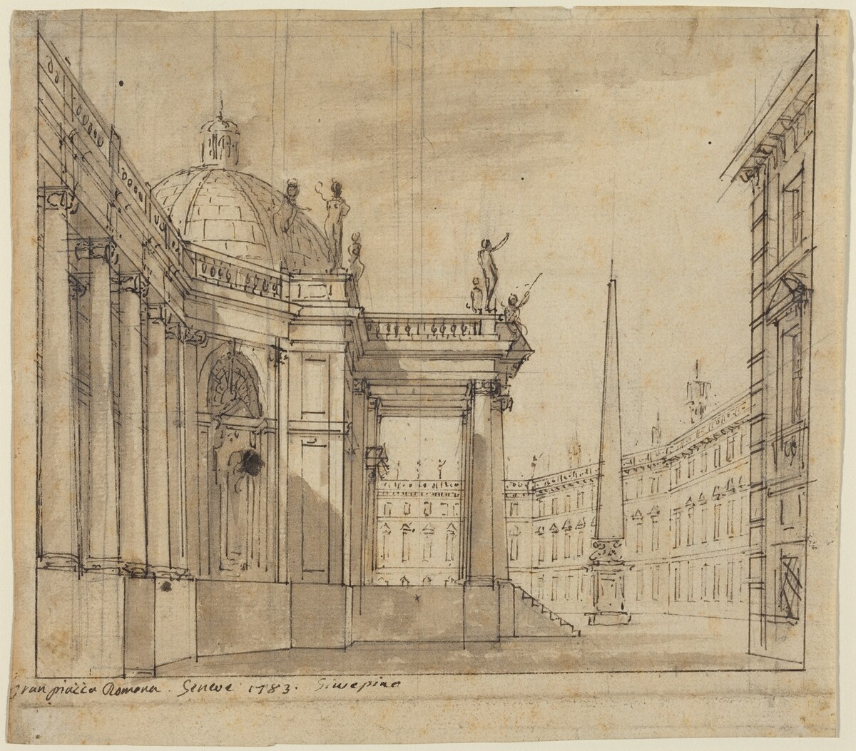 Stage Design: A Piazza with a Domed Church and an Obelisk by Giuseppino Galliari