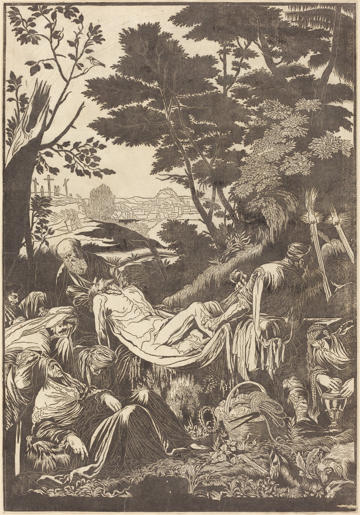 The Entombment [recto] by John Baptist Jackson after Jacopo Bassano