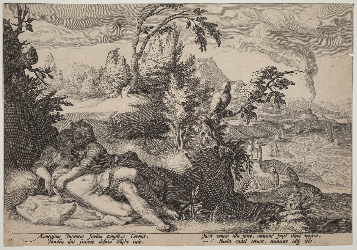 Apollo and Coronis by Workshop of Hendrick Goltzius, after Hendrick Goltzius
