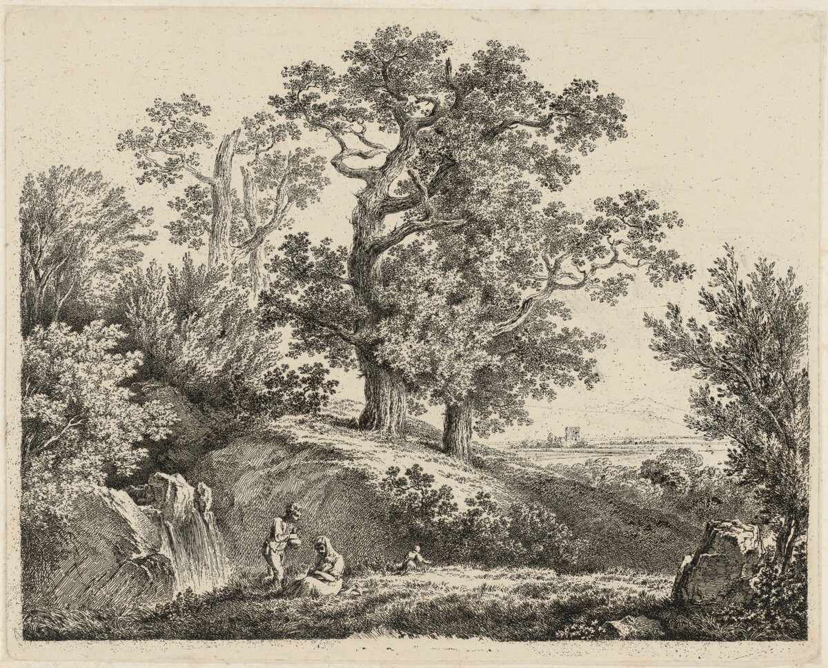 Landscape with a Waterfall and a Resting Family by Martin von Molitor