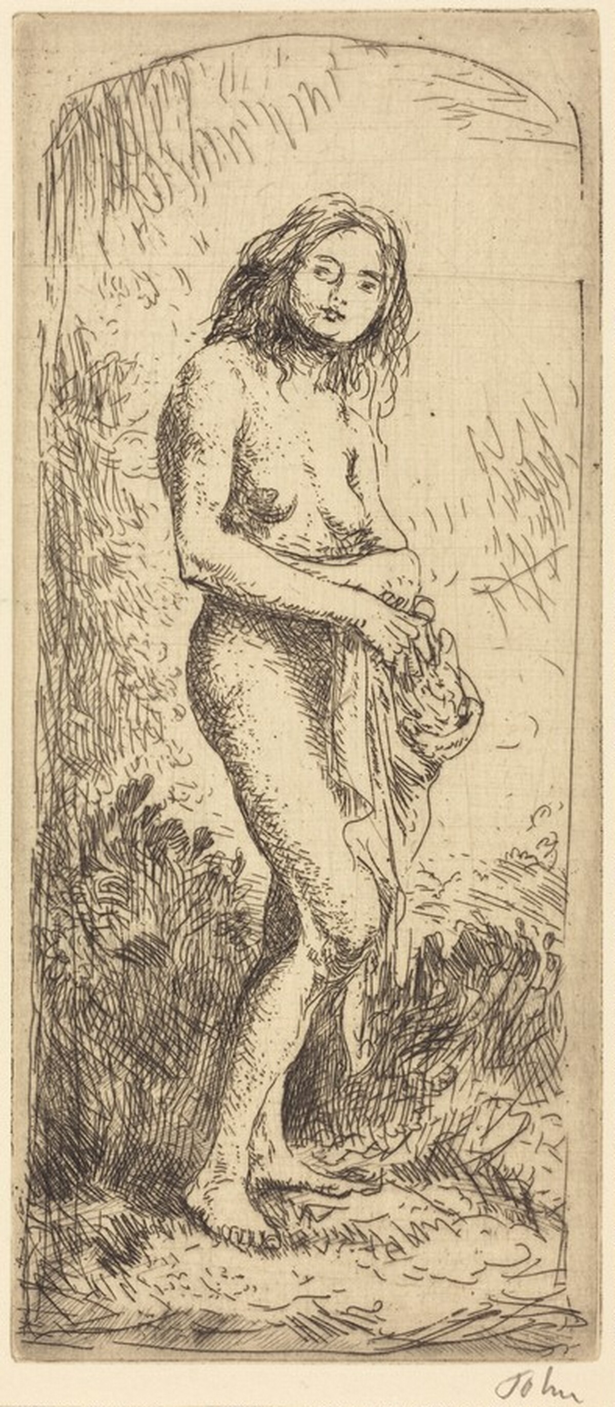 Nude Girl Standing, Looking Up by Augustus John
