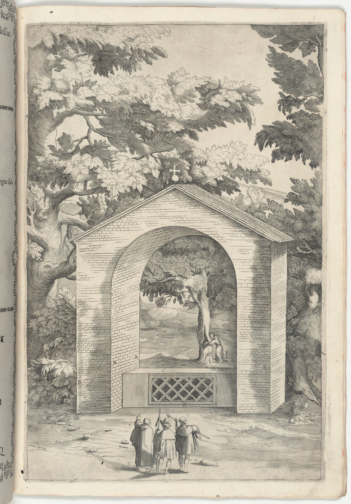 Chapel of the Spring in the Beech Tree (Cappella del faggio dell'acqua) [plate Q] by Jacopo Ligozzi (artist), Anonymous engraver possibly Domenico Falcini, Lino Moroni (author)