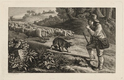 A Shepherd Scolding His Dog for Letting His Sheep Run Away