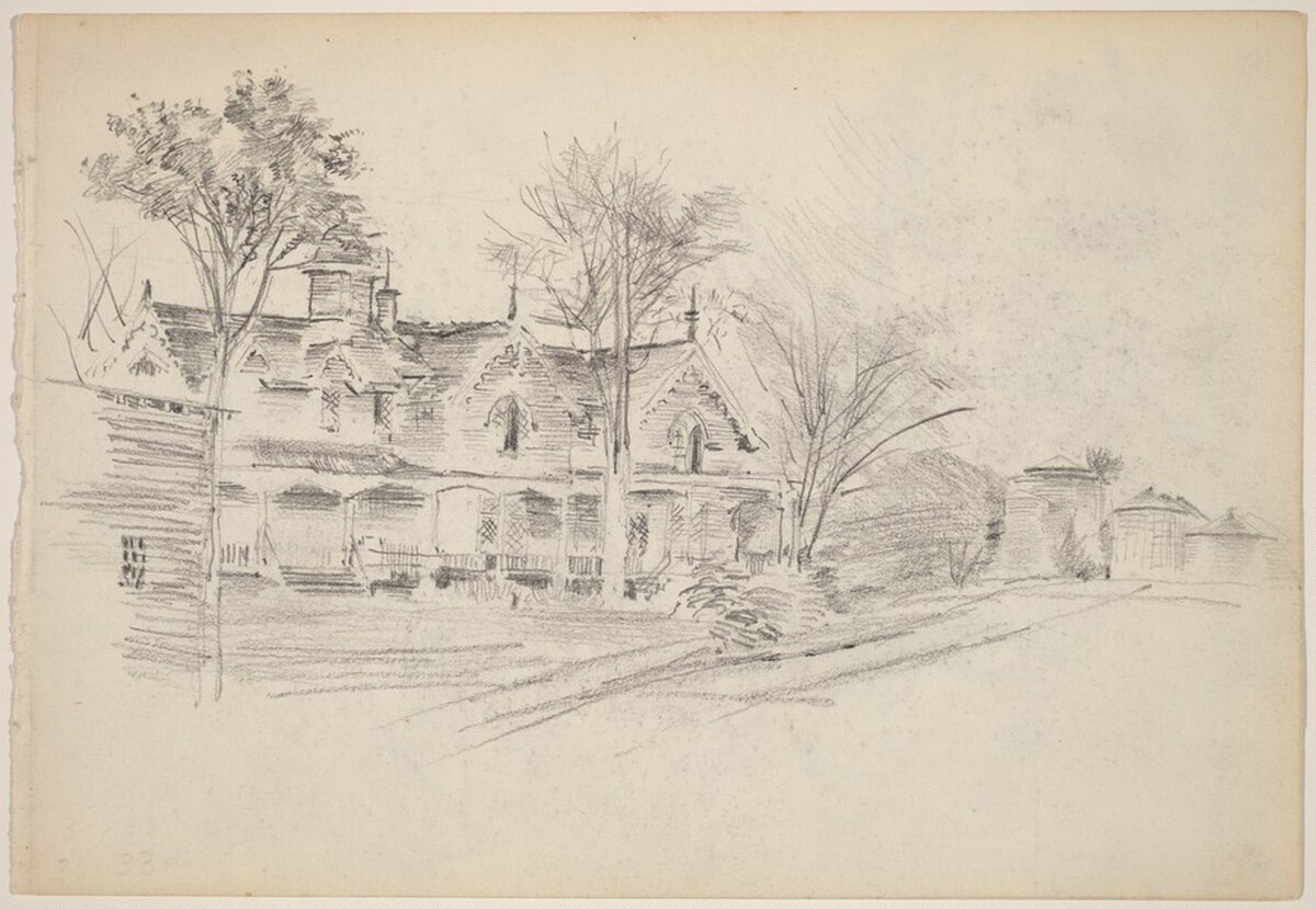 Hudson Valley Gingerbread Cottage and Landscape with House [recto] by John Marin