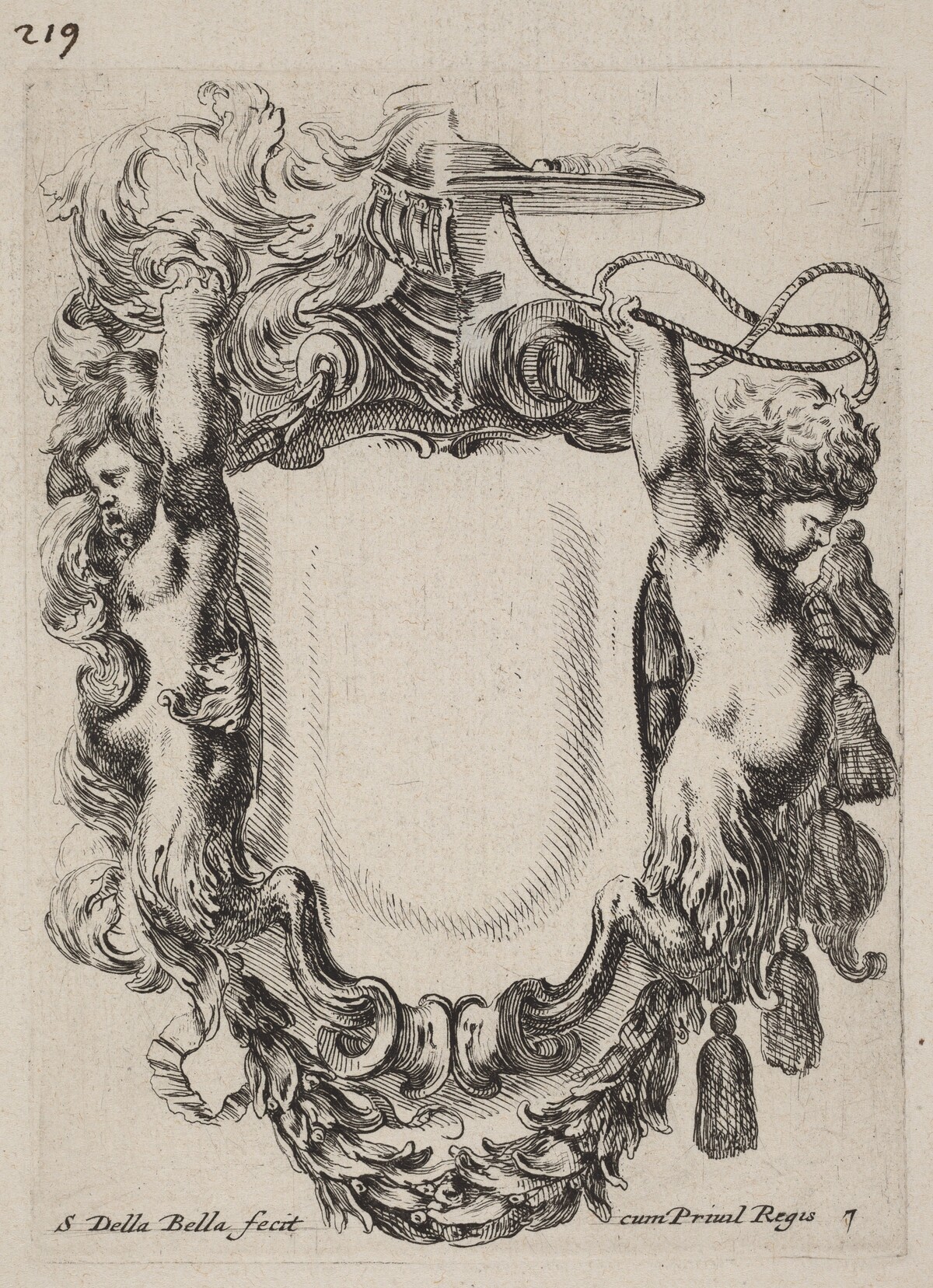 Cartouche with Infant Satyrs by Stefano Della Bella