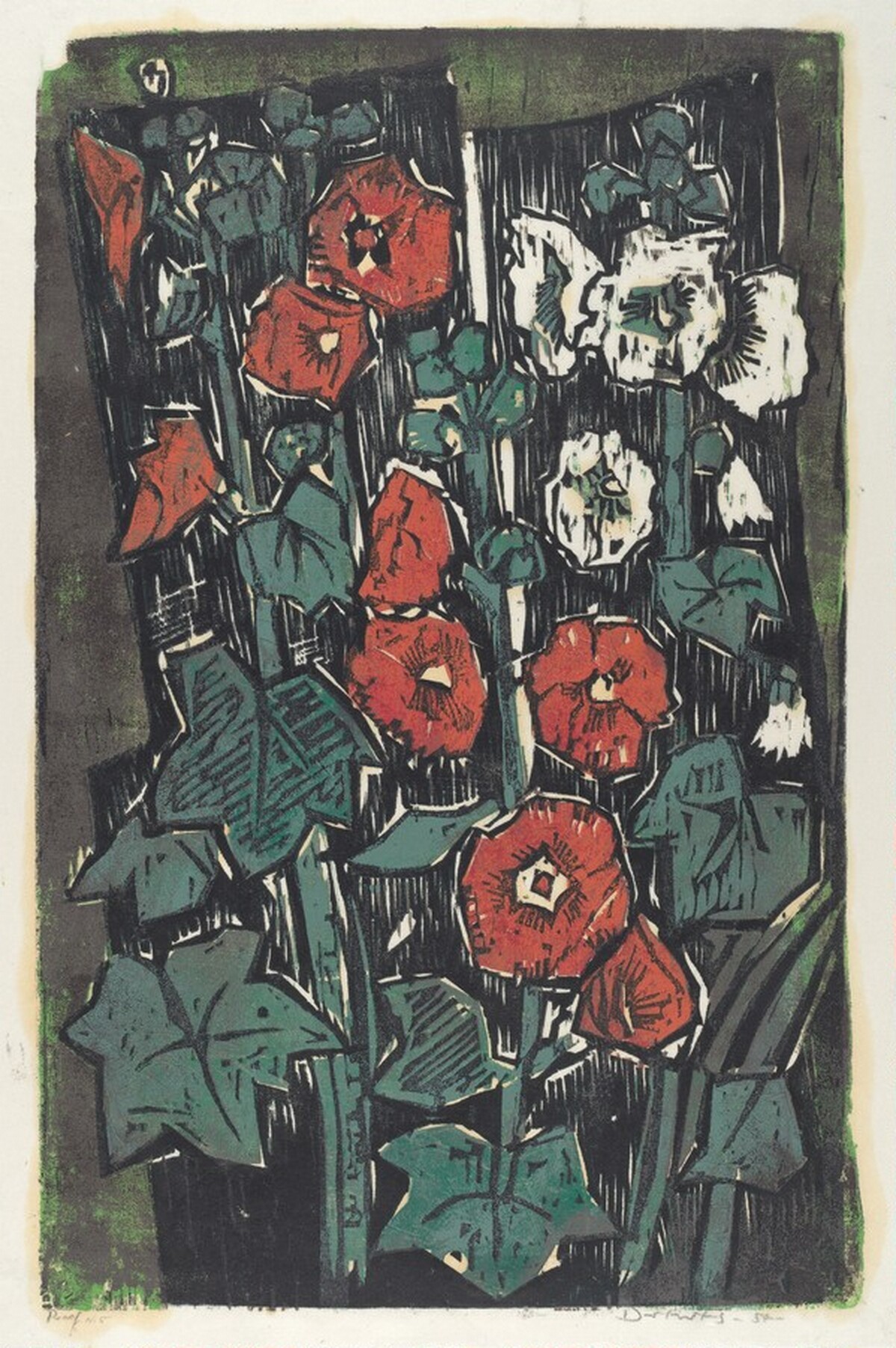 Red Hollyhocks by Werner Drewes