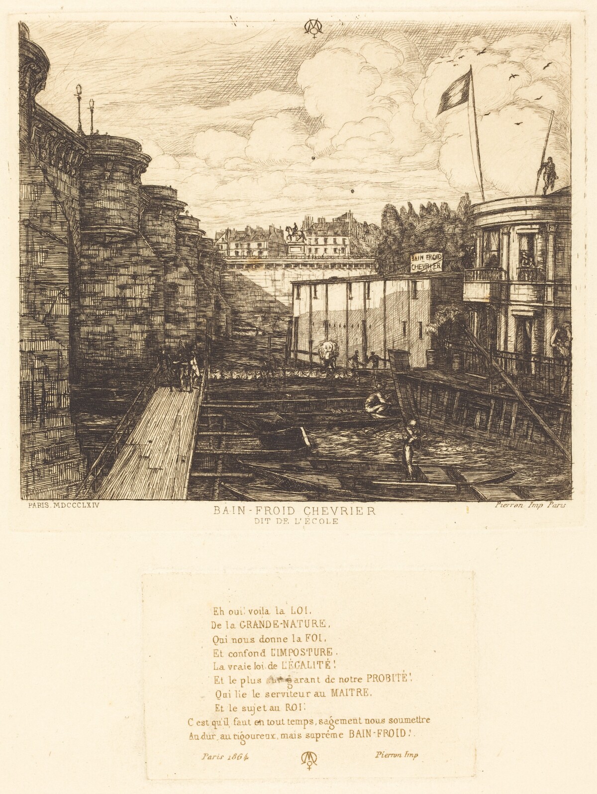 Bain-froid chevrier, dit "de l'École" (Chevrier's Cold-Bath Establishment, Sometimes called the "School-Baths") by Charles Meryon
