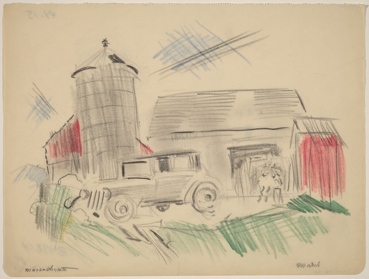 Massachusetts, Farm and Old Car with Horse, No. 1 by John Marin