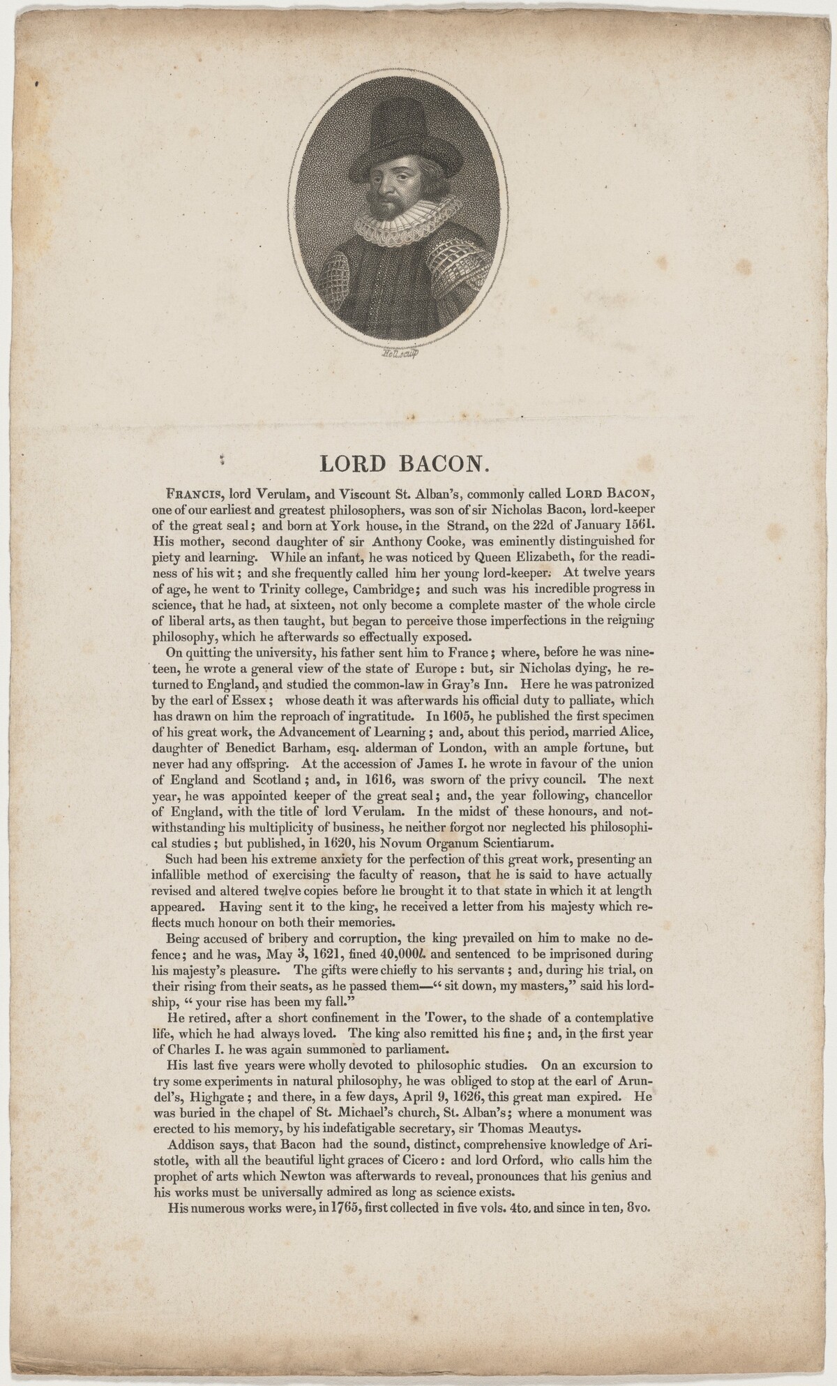 Lord Bacon by William Holl I or William Holl II