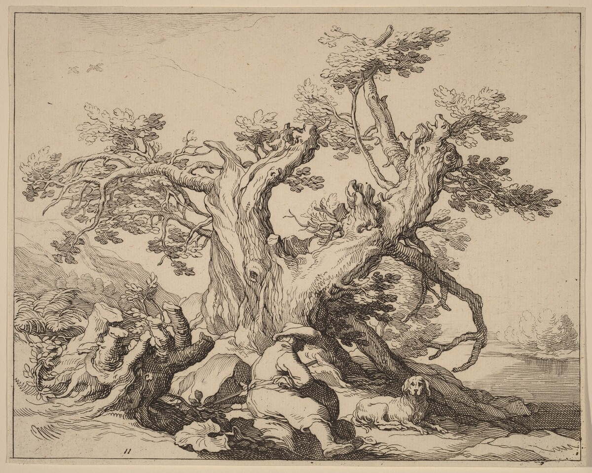 A Man and His Dog Resting by a Great Tree by Frederick Bloemaert after Abraham Bloemaert