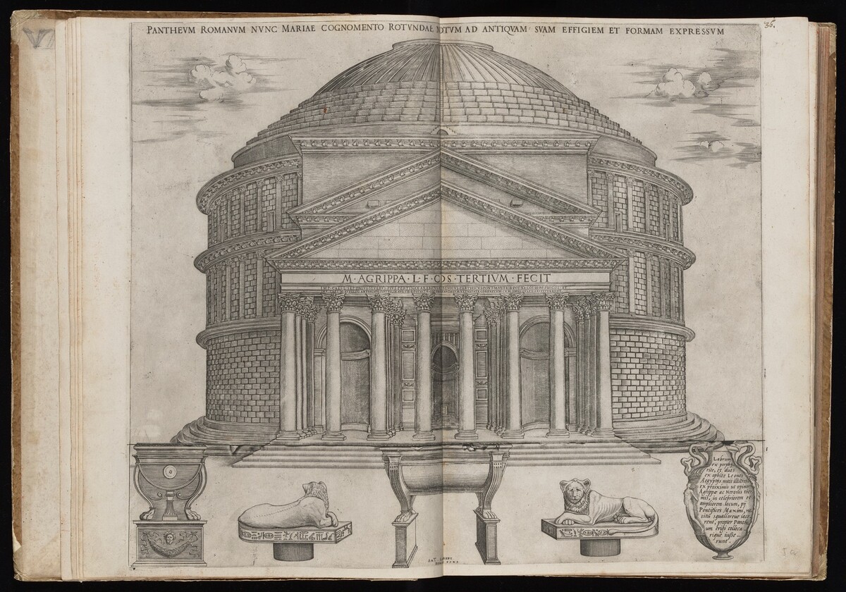 Pantheum Romanum [The Roman Pantheon] by Nicolaus Beatrizet, reworked by Italian 16th Century, published by Antonio Lafreri