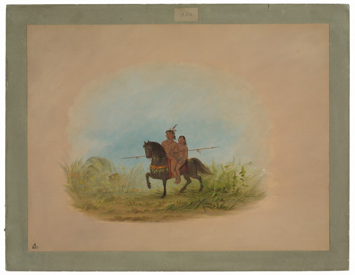 Bride and Groom on Horseback - Connibo by George Catlin
