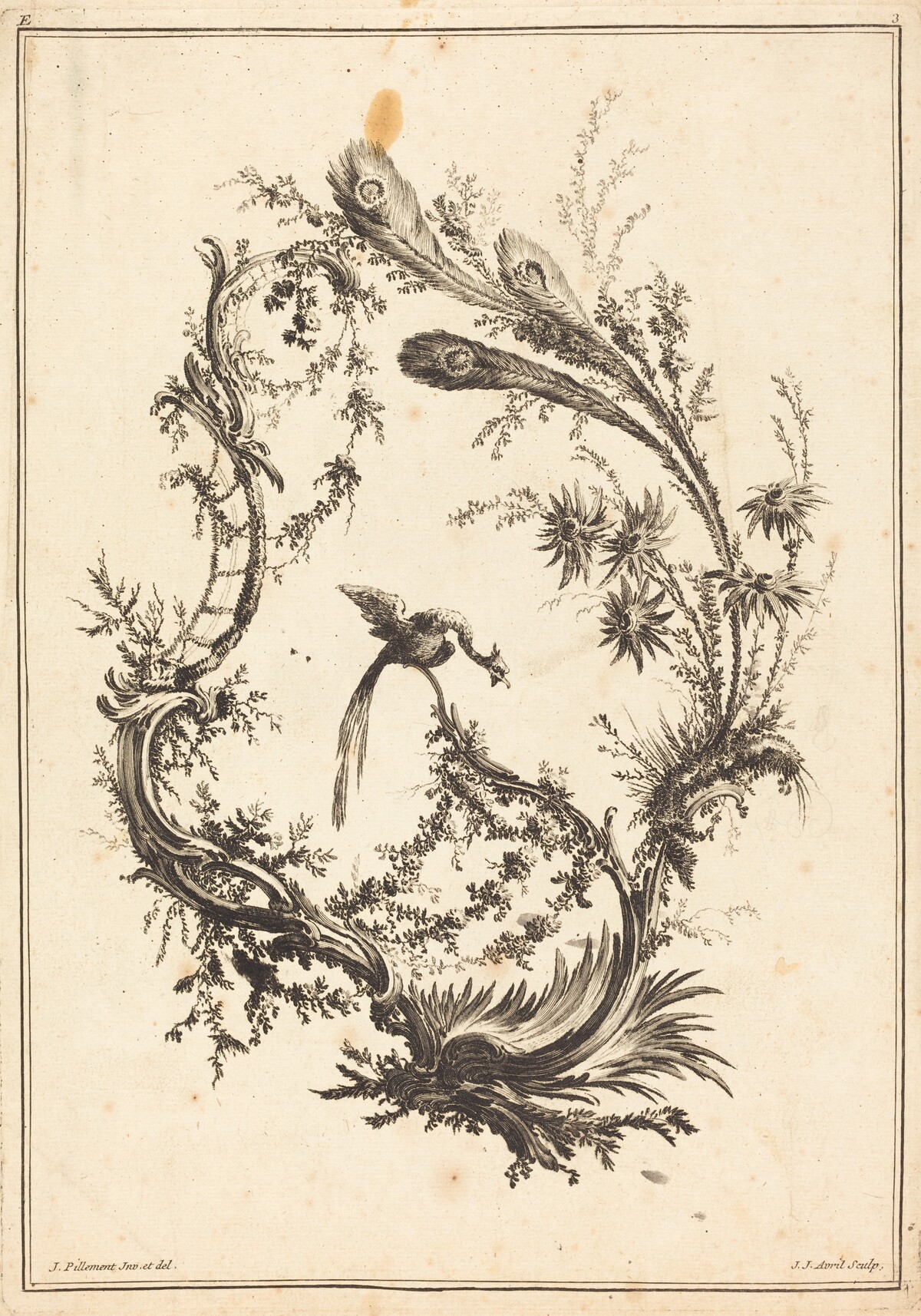 Ornament with a Peacock by Jean-Jacques Avril I after Jean-Baptiste Pillement