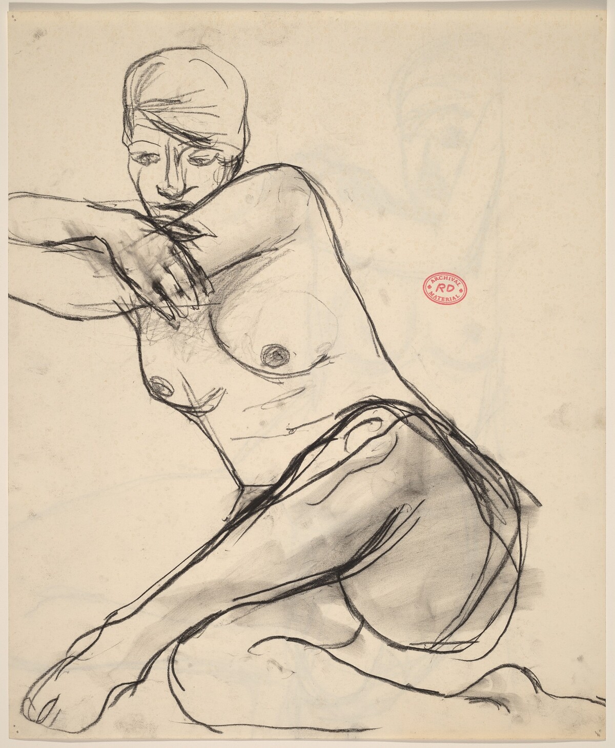 Untitled [seated female nude leaning left on her crossed arms] [recto] by Richard Diebenkorn
