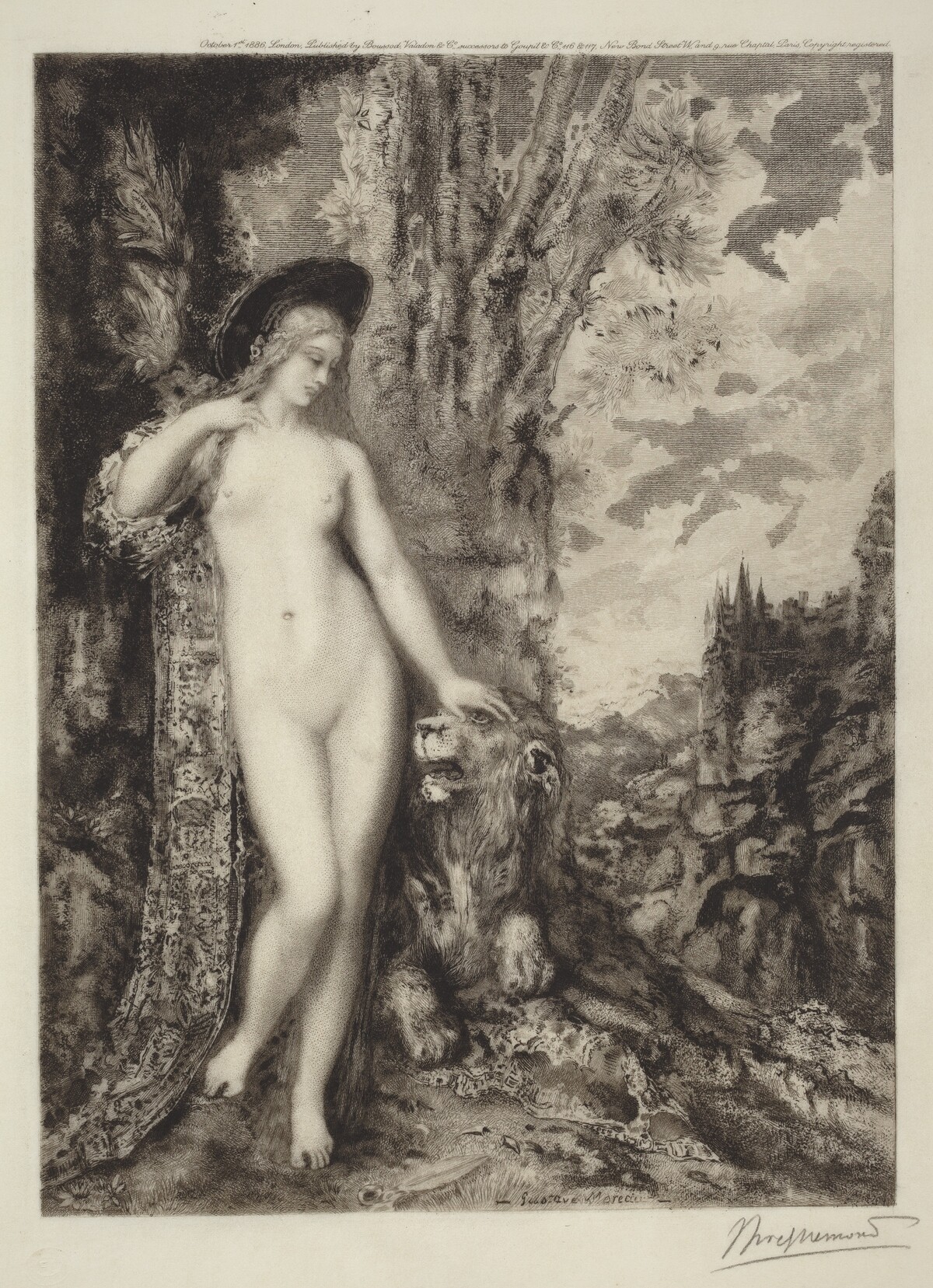 The Amorous Lion [Le lion amoureux] by Félix Bracquemond, after Gustave Moreau