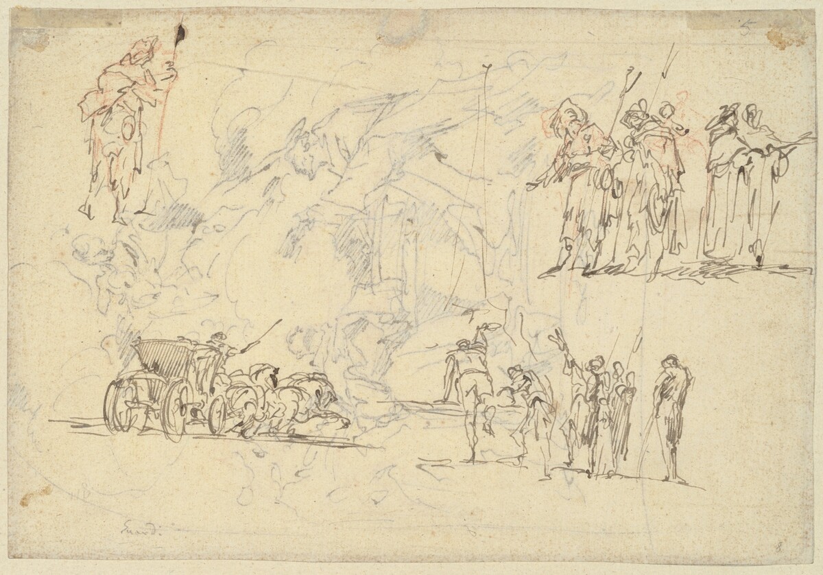 Figure Studies and a Horse-Drawn Carriage (recto) by Gaspare Diziani