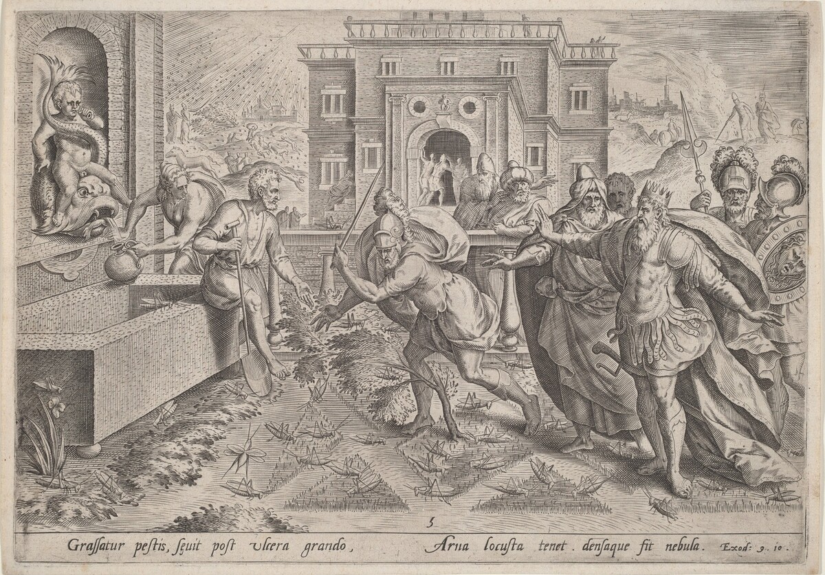 The Plague of Locusts by Jan Sadeler I, after Maarten van Cleef