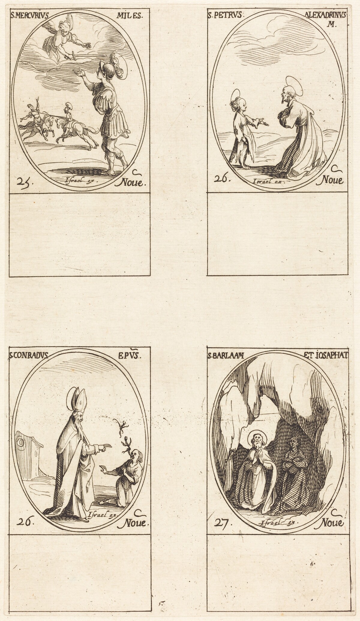 St. Mercury; St. Peter of Alexandria; St. Conrad; Sts. Barlaam and Josaphat by Jacques Callot