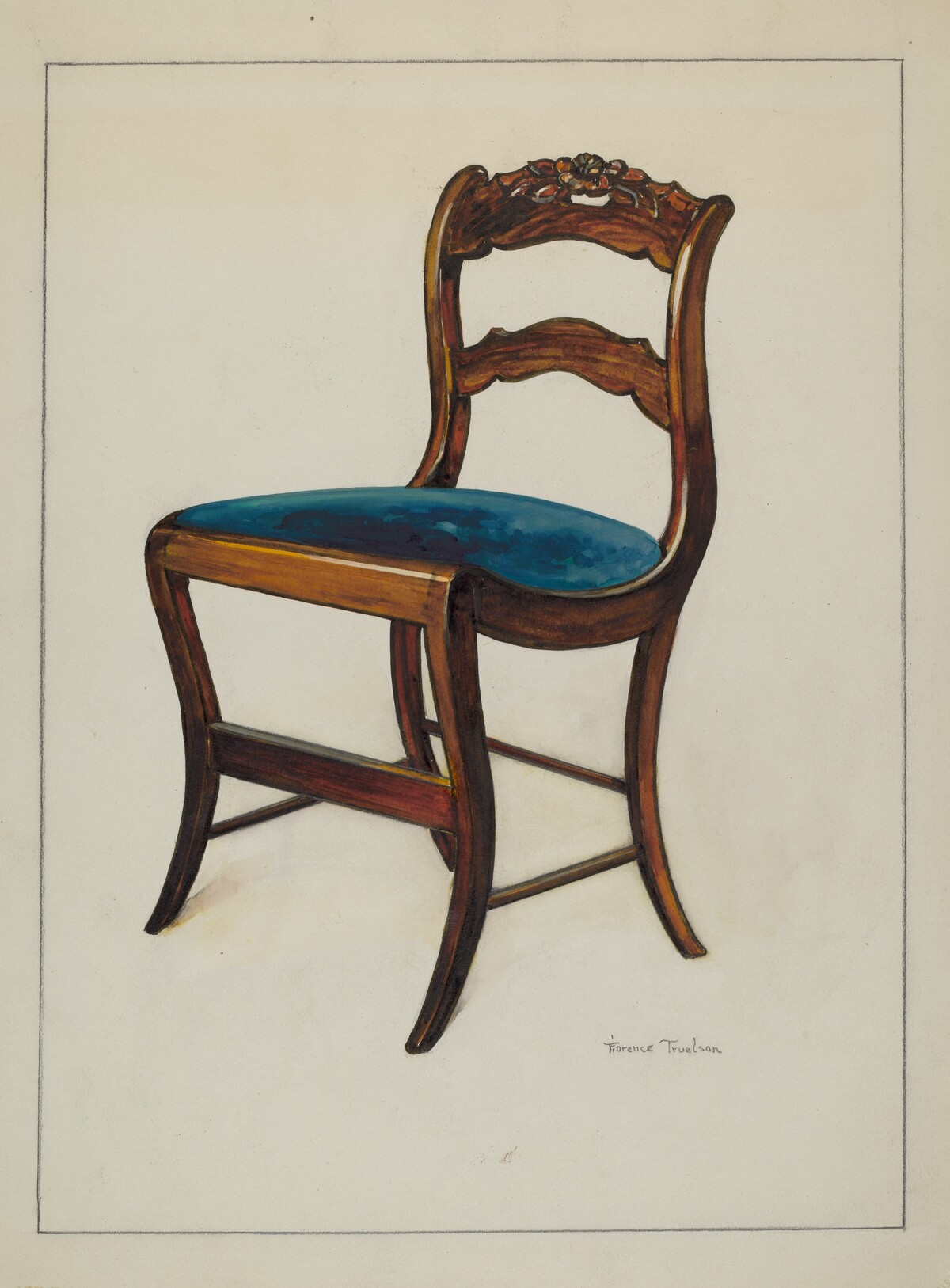 Mahogany Chair with Card Rose Design on UpperWrung by Florence Truelson