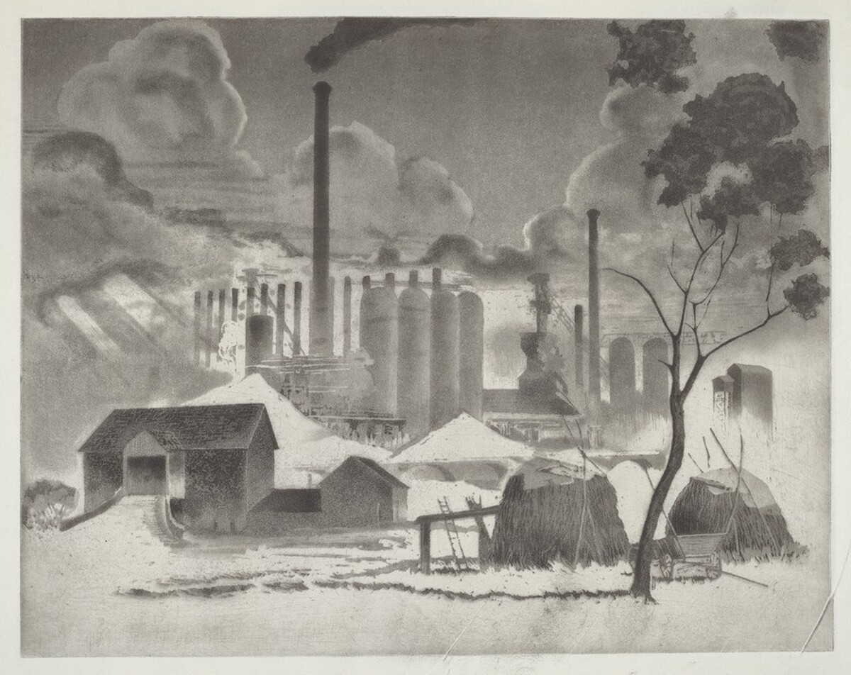 Untitled (Pennsylvania Barn, With Refinery Complex in Background) by Unknown