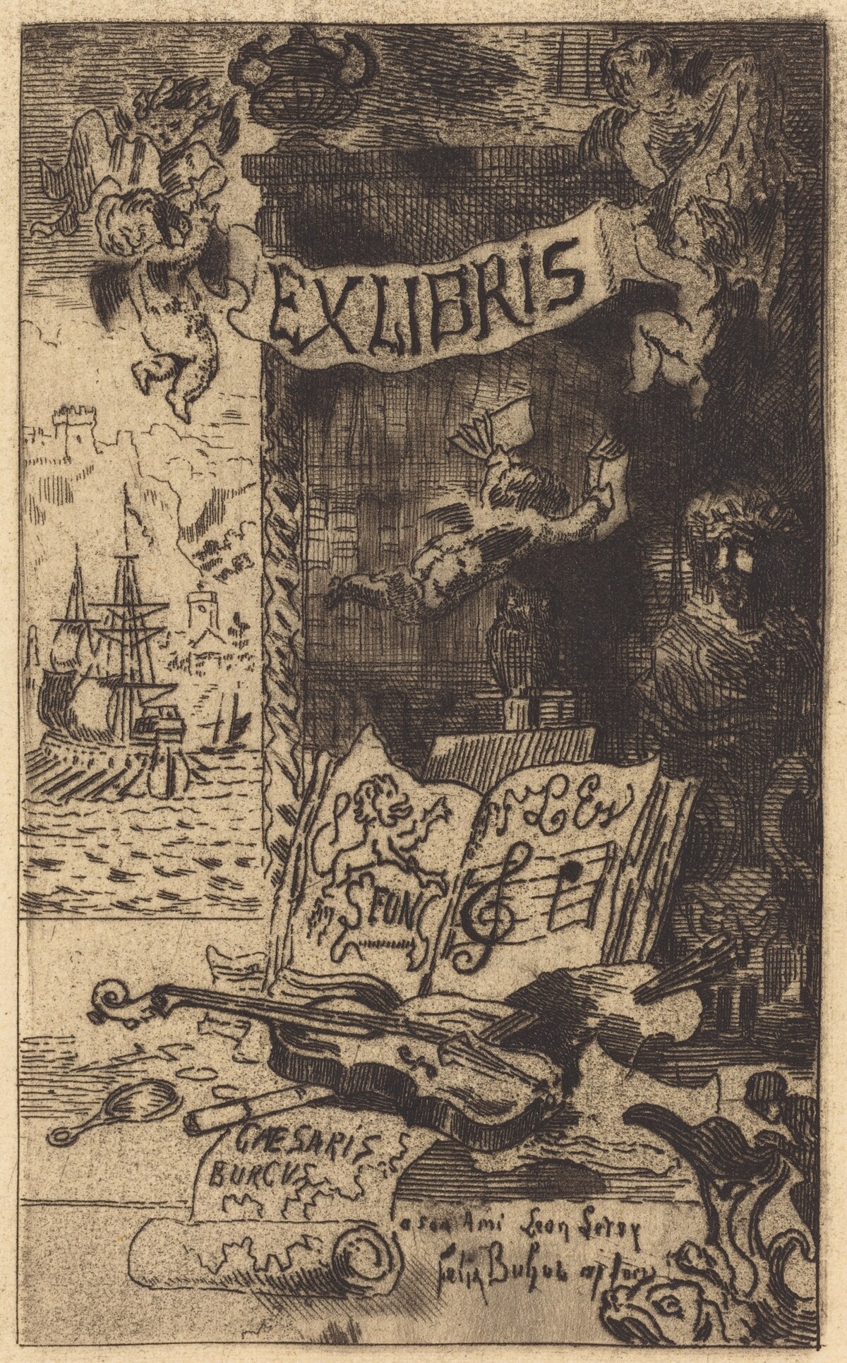 Ex-libris de Léon Lerey (Ex-libris of Leon Lerey) by Félix-Hilaire Buhot
