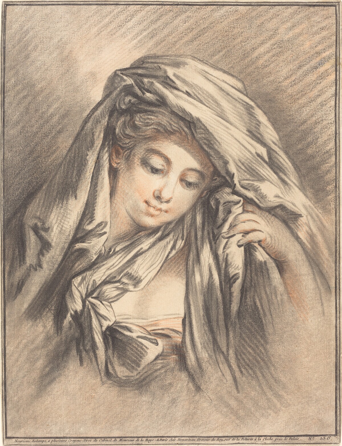 Young Woman with Her Head Covered by Gilles Demarteau, the Elder after François Boucher