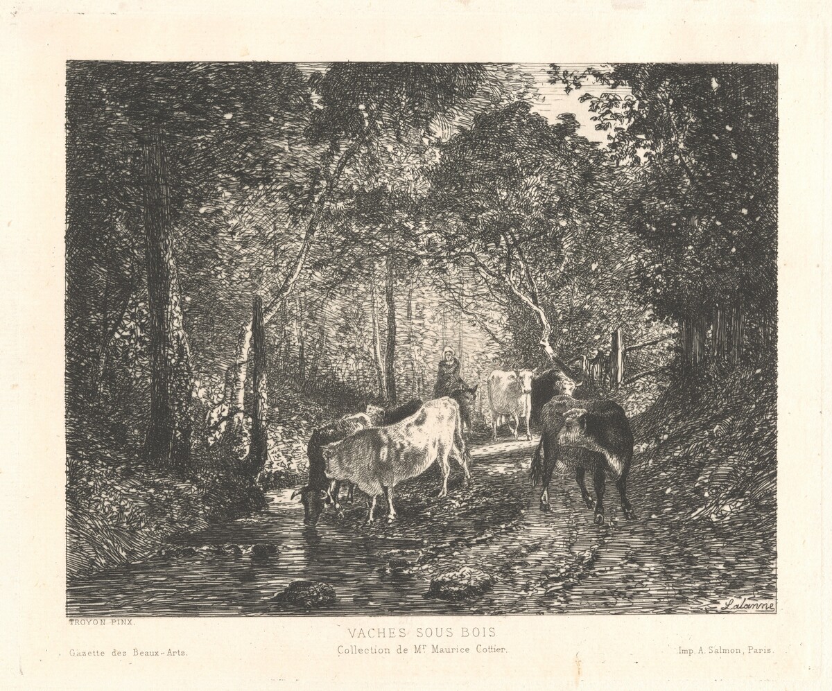 Vaches sous Bois (Cattle in the Forest) by Maxime Lalanne, after Constant Troyon