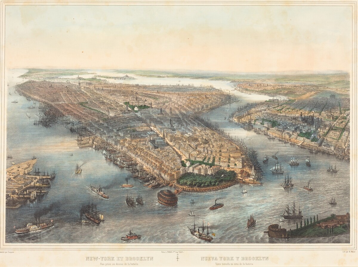 New York et Brooklyn - Vue prise au dessus dela batterie by Theodore Muller after William Simpson