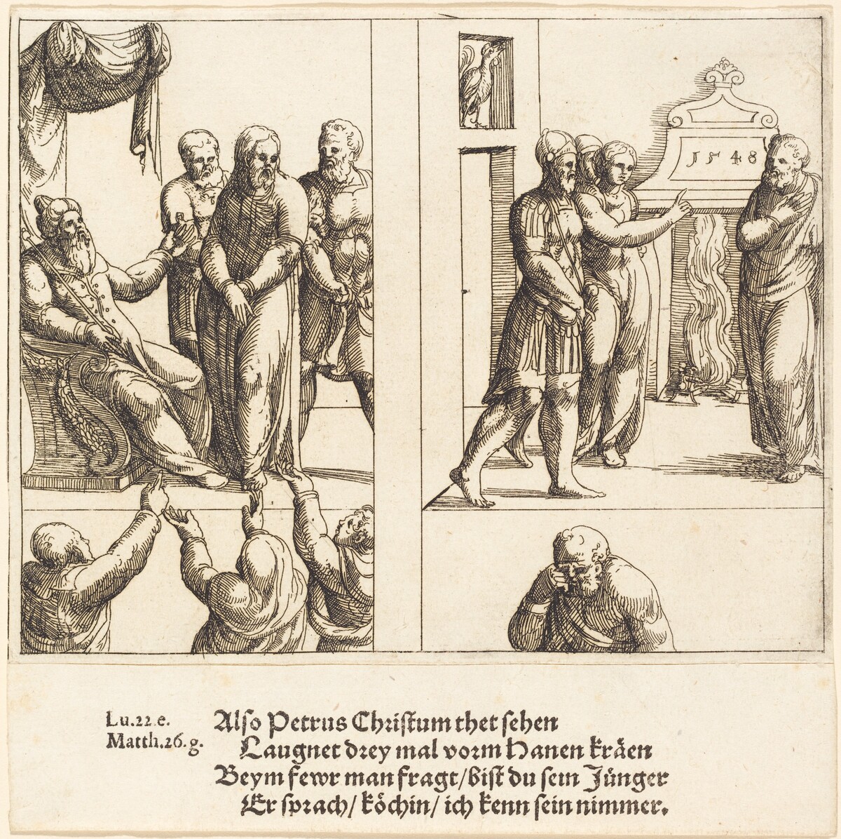 Christ before Caiaphas, and Peter Denying Christ by Augustin Hirschvogel