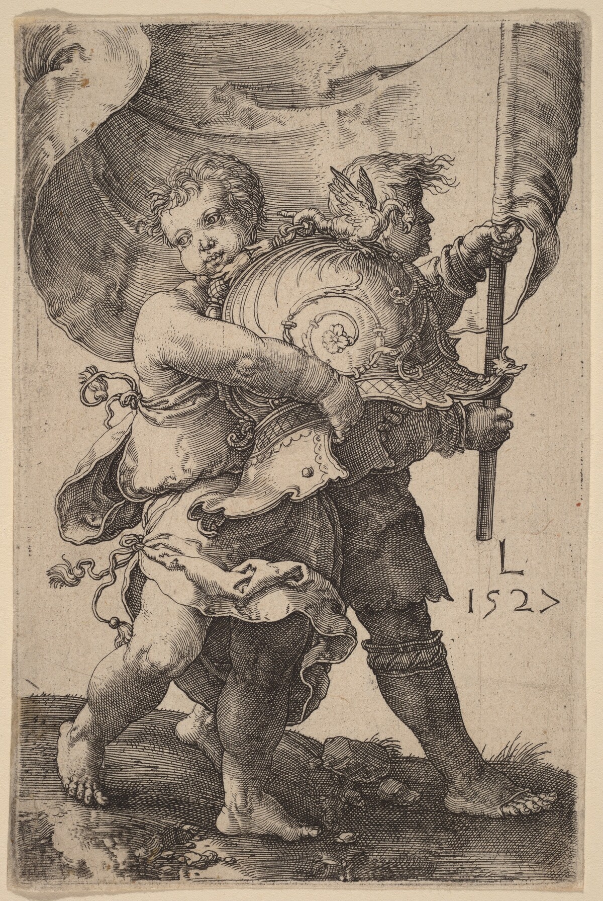 Two Boys with a Helmet and a Standard by Lucas van Leyden