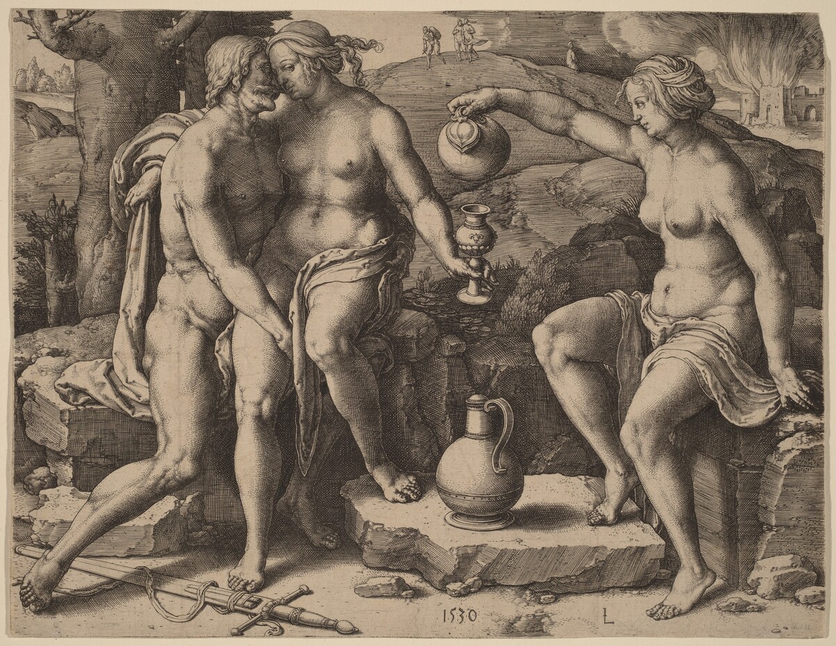 Lot and His Daughters by Lucas van Leyden