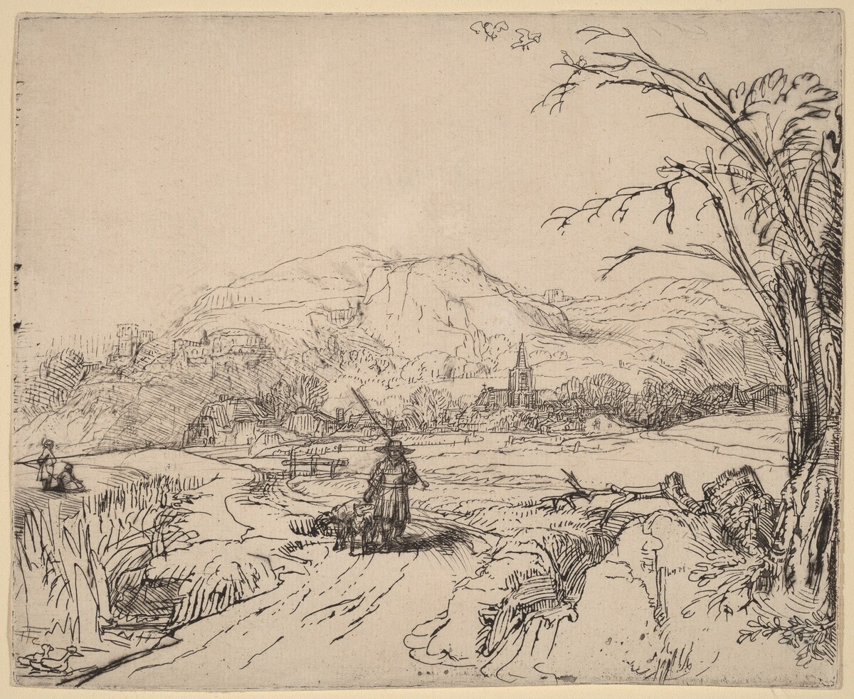 Landscape with Sportsman and Dog by Rembrandt van Rijn
