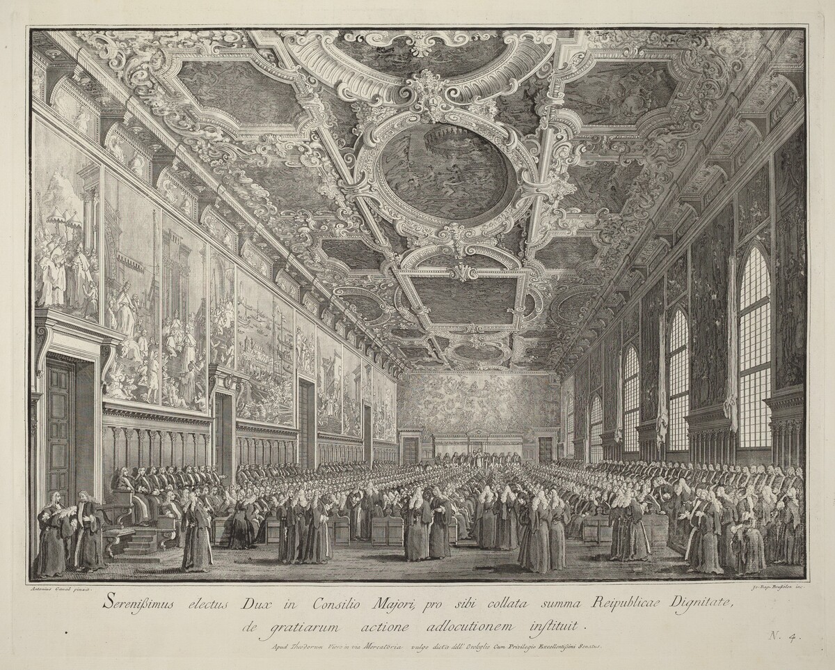 The Doge Returns Thanks in the Sala del Consiglio Maggior by Giovanni Battista Brustolon after Canaletto
