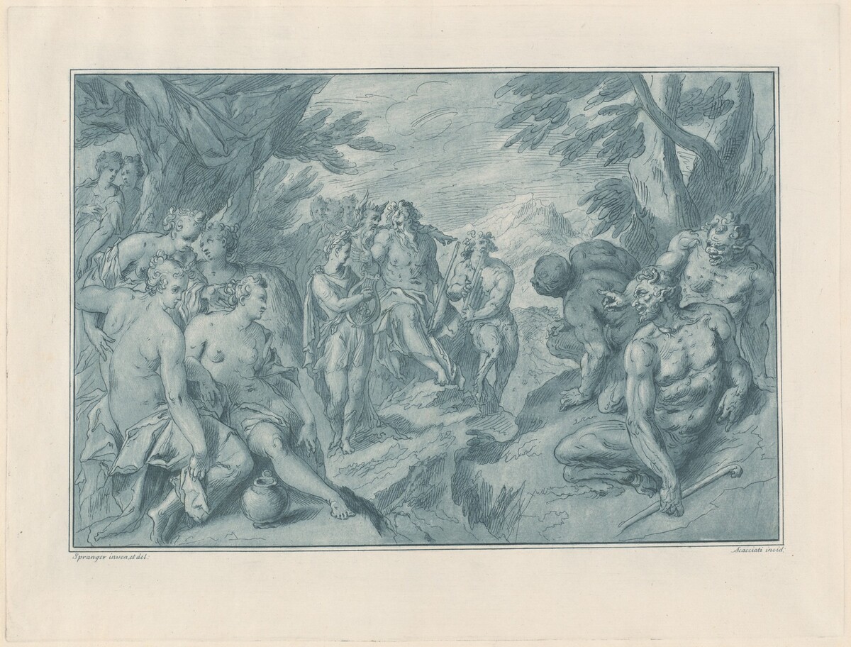 The Musical Contest Between Apollo and Pan by Andrea Scacciati, after Bartholomaeus Spranger