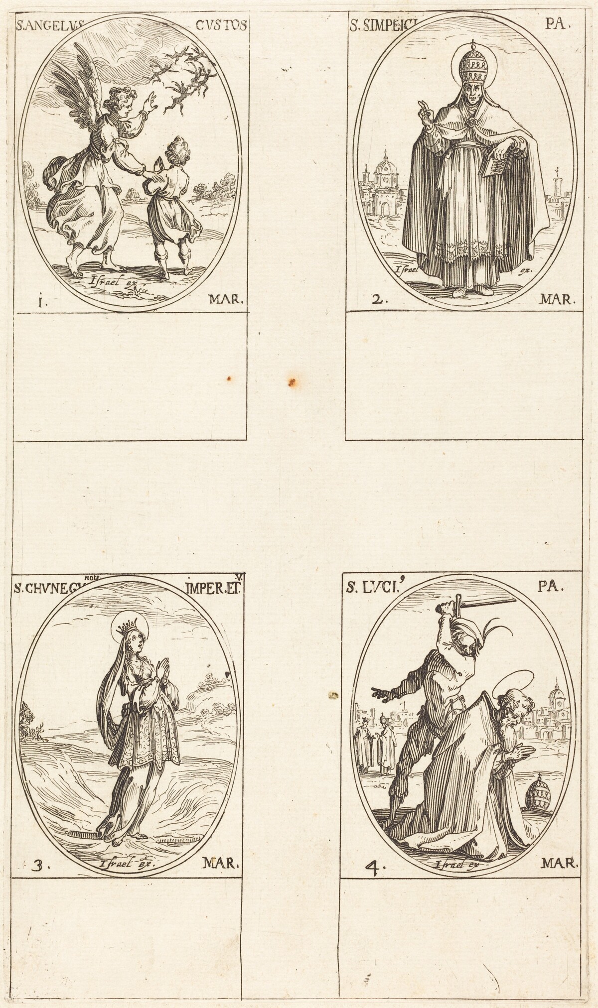 The Guardian Angel; St. Simplici; St. Cunegundes; St. Luci by Jacques Callot