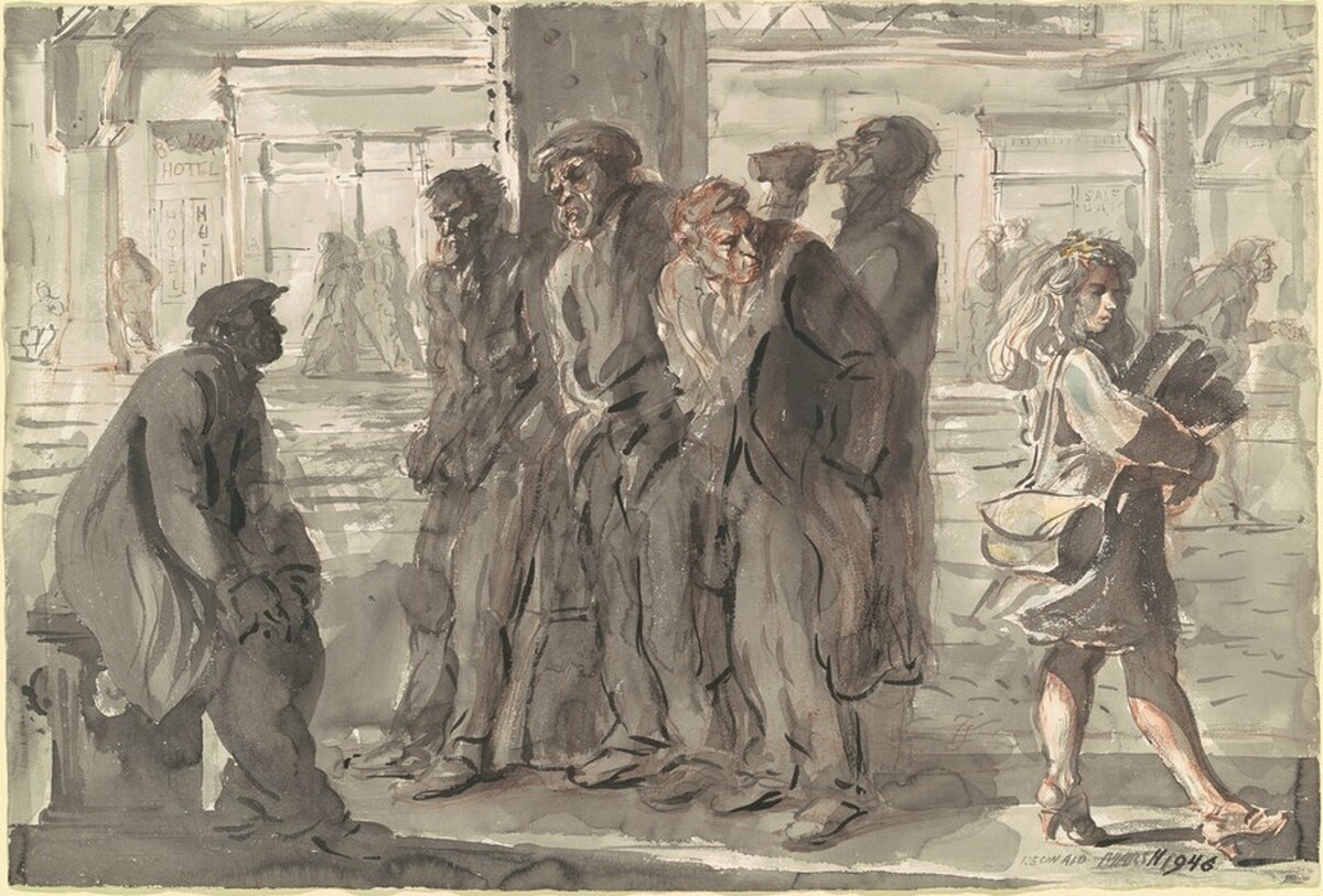 Derelicts Leering at a Woman [recto] by Reginald Marsh
