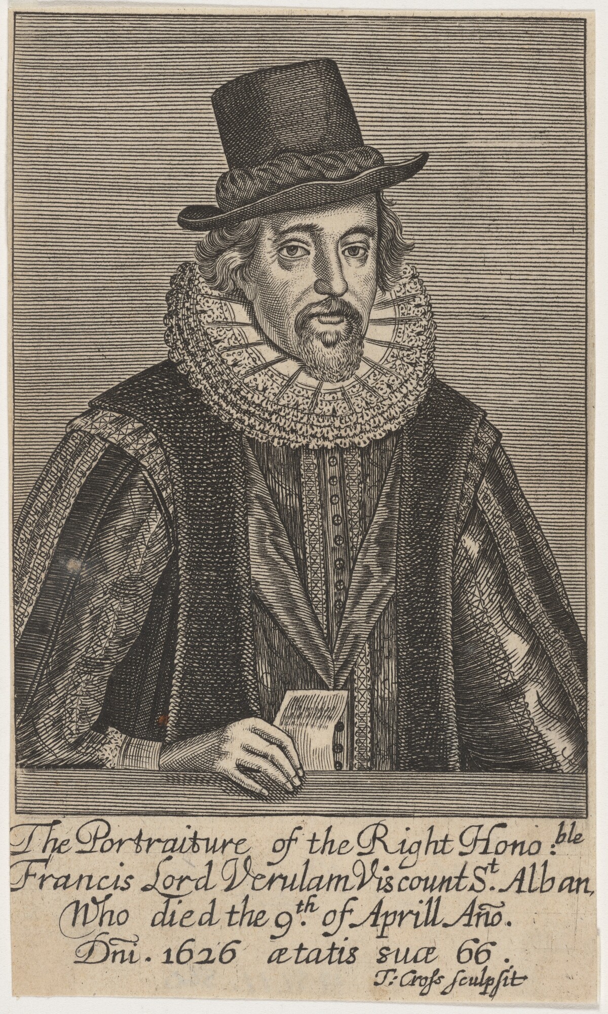 Francis Lord Verulam Viscount St. Alban by Thomas Cross after Crispijn de Passe I