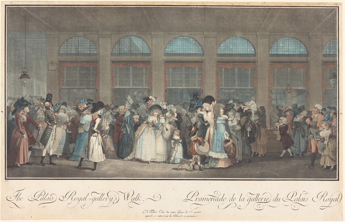 The Palais Royal - Gallery's Walk / Promenade de la Galerie du Palais Royal by Philibert-Louis Debucourt after Claude-Louis Desrais