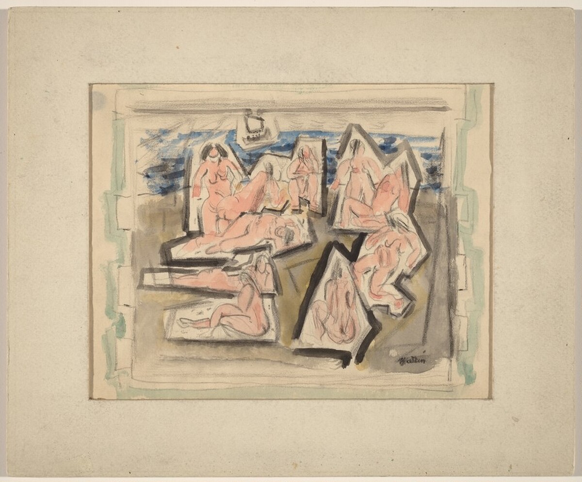 Untitled (Pink Nudes with Boat) by John Marin