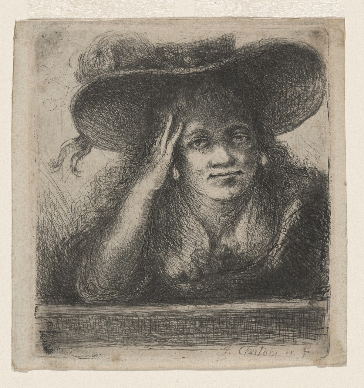 Portrait of a Woman with Wide Brim Hat by Jan Chalon